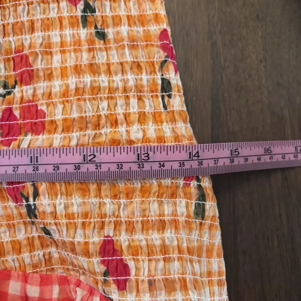 Farm Rio for Anthropologie Cherry Gingham Ruffle Mini Dress Medium Picnic Style